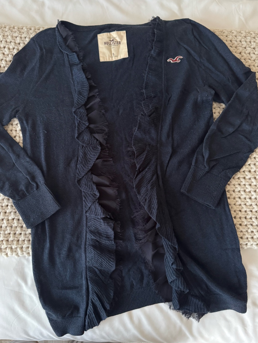 Hollister Navy Ruffle-Trim Open Cardigan